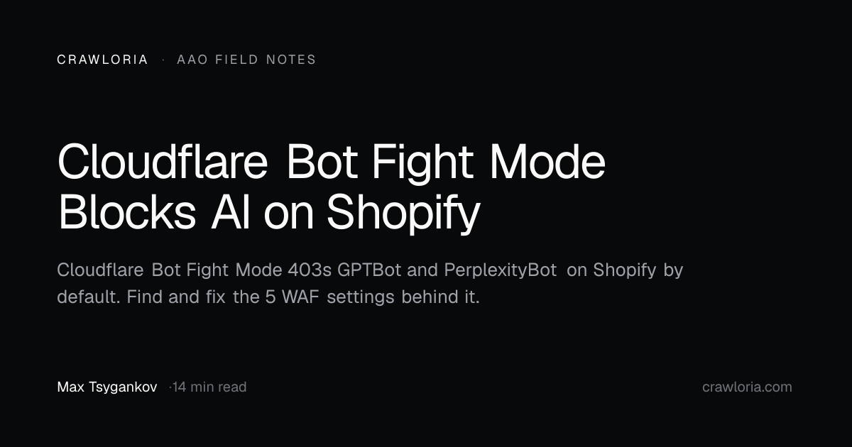 Cloudflare Bot Fight Mode Blocks AI on Shopify · Crawloria